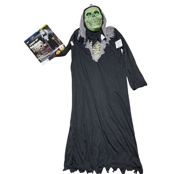 NEW Light-Up‎ Reaper Costume Glowing Mask & Hooded Robe For Boys Size L (10-12) - Picture 4 of 4